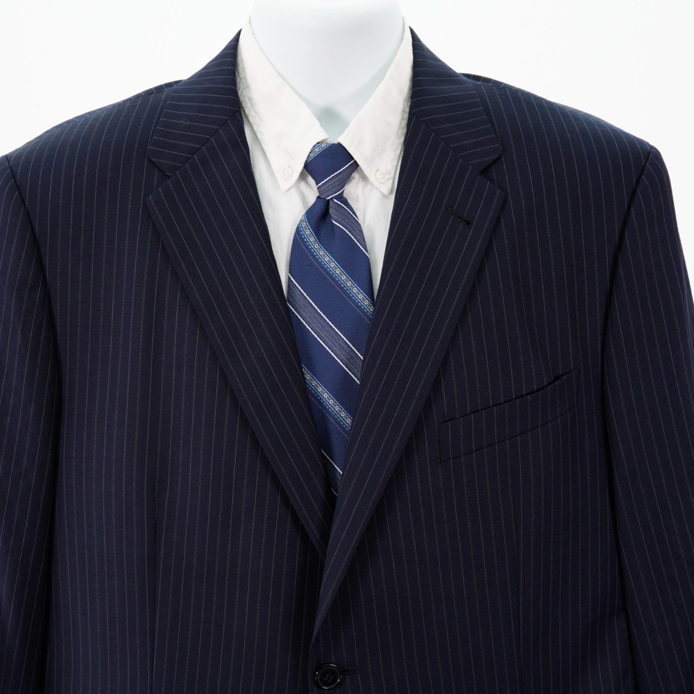 Joseph Abboud Profile Wool Silk Blue Striped Suit Jacket 42R Tagged 44S